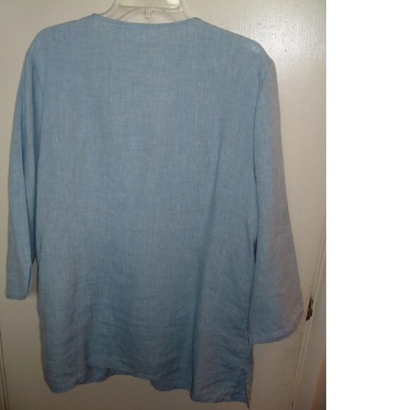 Charter Club Luxury 100% Linen Tunic Top Long sleeve Blouse Embroidery Blue XL - Picture 5 of 5